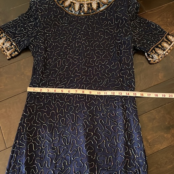 Laurence Kazar beaded silk dress Vintage Small - Picture 13 of 16